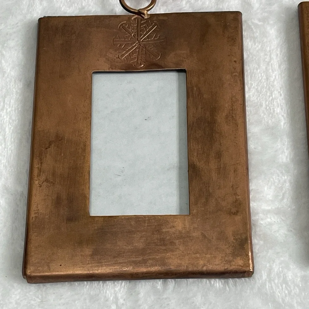 2 Christmas Tree Ornament Photo Picture Frame‎ Metal Snowflake Heavy See Photos